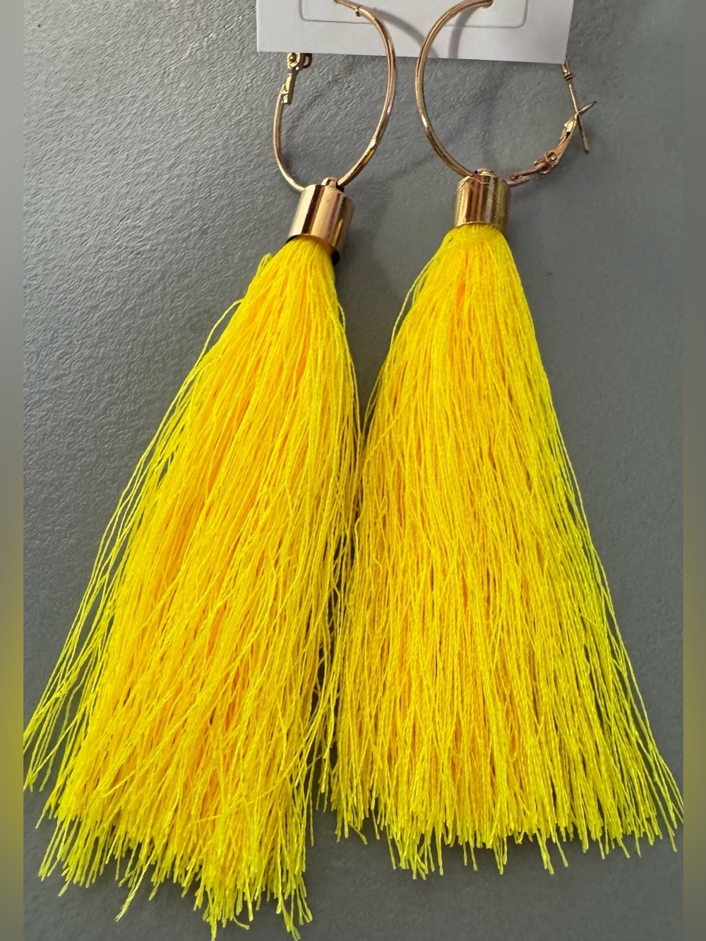 Yellow Tassel Hoop Earrings statement summer gold accent